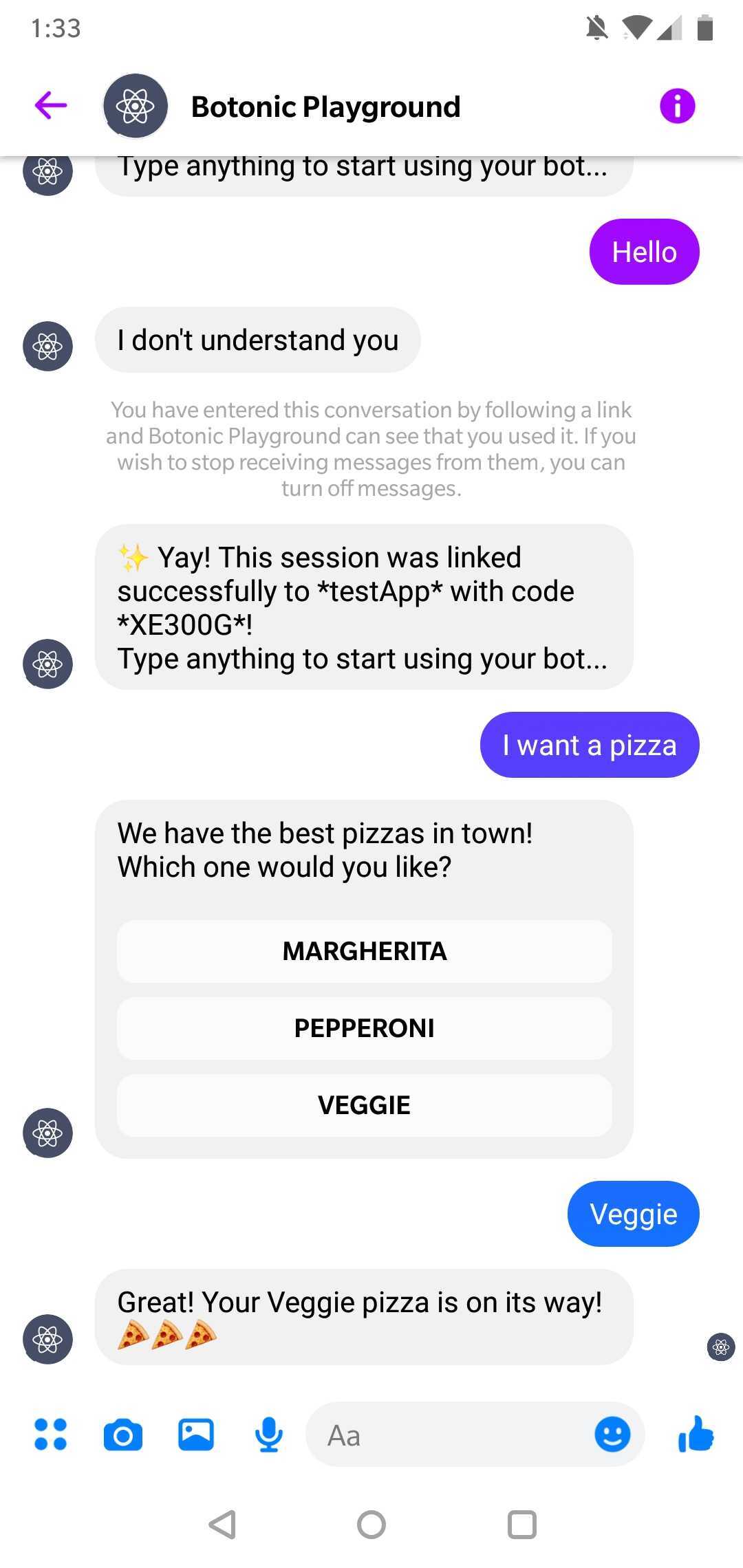 Messenger Pizza Bot